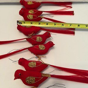 Vintage 60's set of 8 red/gold glitter Christmas birds. wire wrap attachment